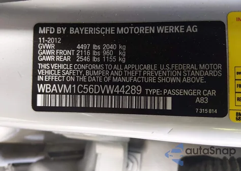 2013 BMW X1 Sdrive28I from USA, damaged, VIN WBAVM1C56DVW44289